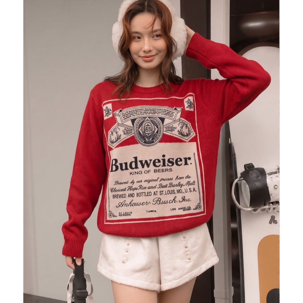 🟥Lancaster Vintage Budweiser Sweater Unisex L Red Wool Blend KING OF BEER